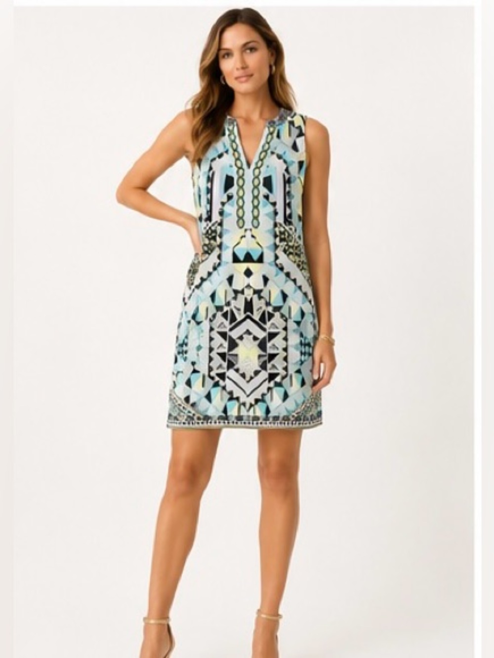 NWT Hale Bob Beaded Geometric Beaded Shift Dress L Resort MSRP $328 - Picture 2 of 10